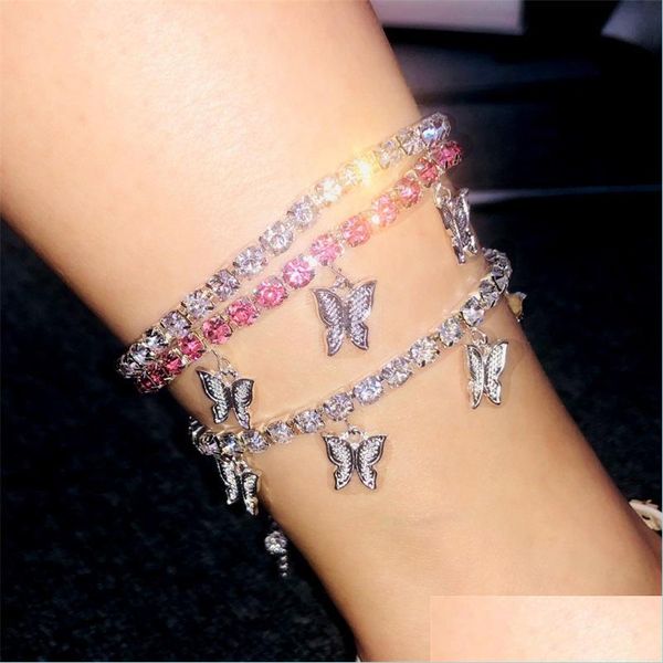

anklets stonefans gold tennis rhinestone jewelry for women crystal butterfly pendant anklet beach foot chain bracelet 191 bdejewelry dhyps, Red;blue