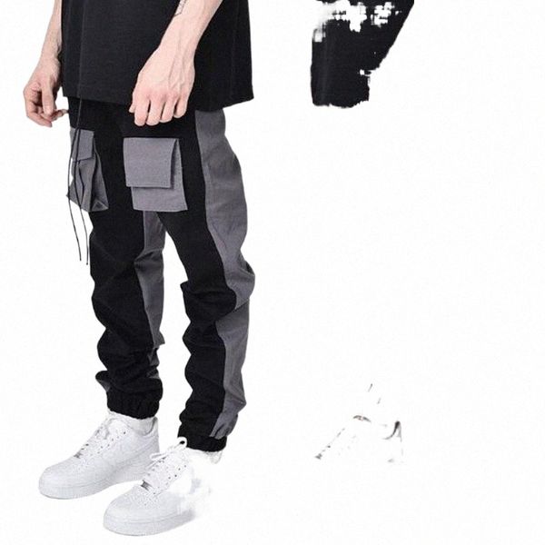 

men's pants men's pants cargo spring autumn tide brand loose polyester tie feet straight sports casual trousers europe and america, Black