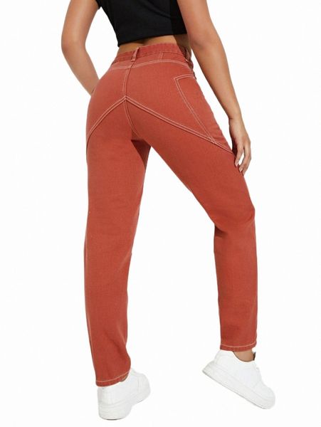 

women's jeans high waist stitching straight leg jeans i3da#, Blue