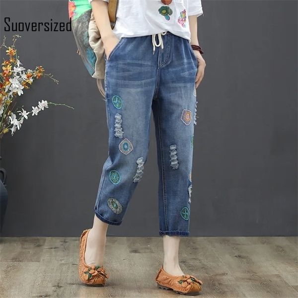 

women's jeans women's embroidery jeans korean capris straight leg pants ladies streetwear vintage chic cute plus size 4xl denim ha, Blue