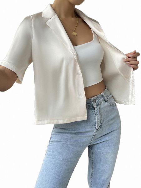 

women's blouses & shirts solid button front shirt u3bn#, White