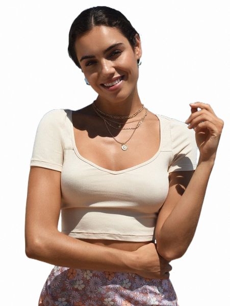 

women's t-shirt sweetheart neck crop tee 2022 new 59c5#, White