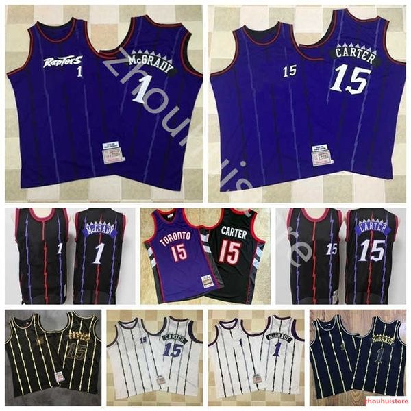 

jersey retro basketball vince 15 carter jersey tracy 1 mcgrady jerseys vintage stitching mitchell & ness college jersey, Black;red
