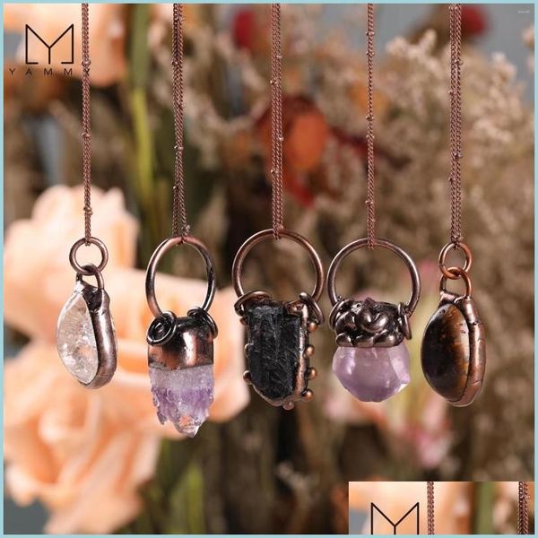 

pendant necklaces pendant necklaces yammy natural white quartz amethyst antique brass style tiger eye purple crystal necklace jewelry dhlm1, Silver
