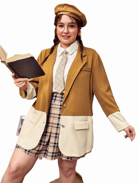 

plus size outerwear & coats plus two tone flap detail blazer q1a3#, Black