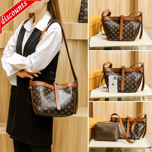 

designer bags hong kong counter leather women's 2022 new versatile old flower bucket large capacity crossbody dumpling