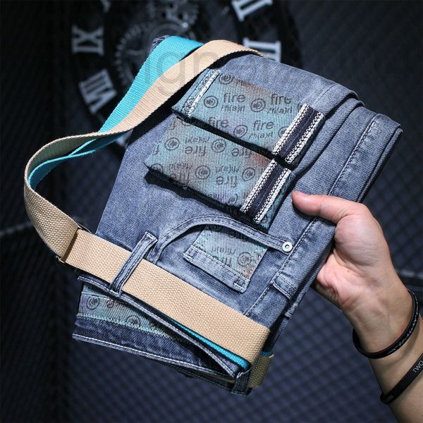 

men's jeans designer high end trendy jeans men's spring 2022 new slim fit small feet casual and versatile light colored long pants, Blue