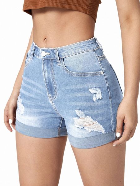 

women's shorts ripped roll hem denim shorts 2022 new k6v8#, White;black