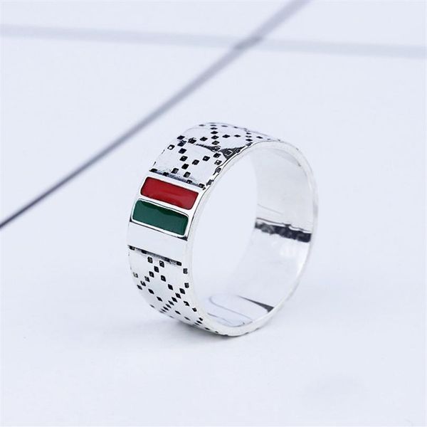 

s925 sterling silver ring retro classic sterling silver red and green two-color ring men and women punk style trend hip-hop net red rin182y