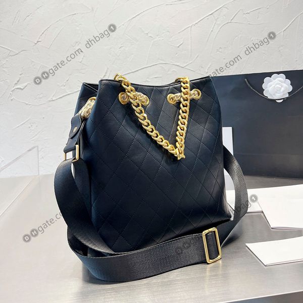 

high capacity women french bucket bag black cowhide hobo designer handbag luxury bag gold-tone metal hardware handle crossbody wide shoulder