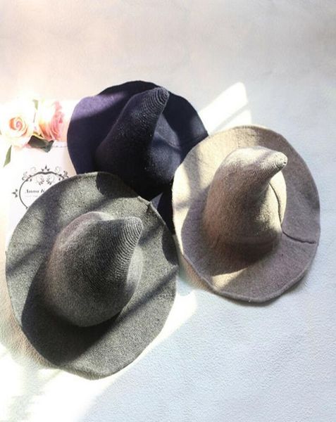 

1 piece modern halloween witch hat woolen women lady made from fashionable sheep wool halloween party hat festival party, Blue;gray