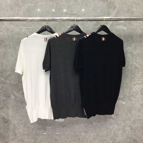 

9k84 men's and women's t shirts 2022 summer new light luxury brand tb korean classic cotton vertical stripes knit blouse harajuku, White