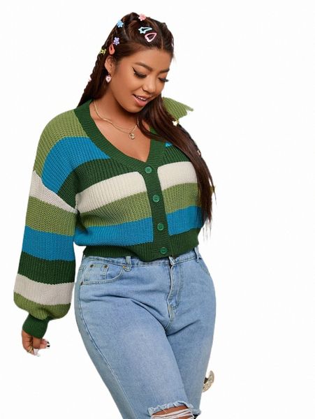 

plus size t-shirt plus colorblock drop shoulder cardigan k5ge#, Black