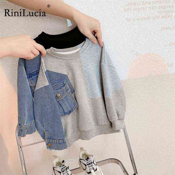 

hoodies sweatshirts rinilucia children's clothes autumn long sleeve sweaters baby boys girls cute denim splicing casual sweatershirt o, Black