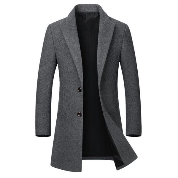 

winter wool jacket men's high-quality wool coat casual slim collar wool coat men's long cotton collar trench coat t20031265t, Black