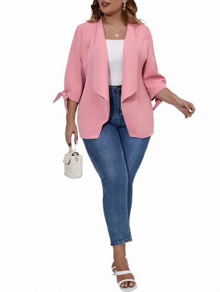

plus size outerwear & coats plus knot cuff open front blazer a1jt#, Black