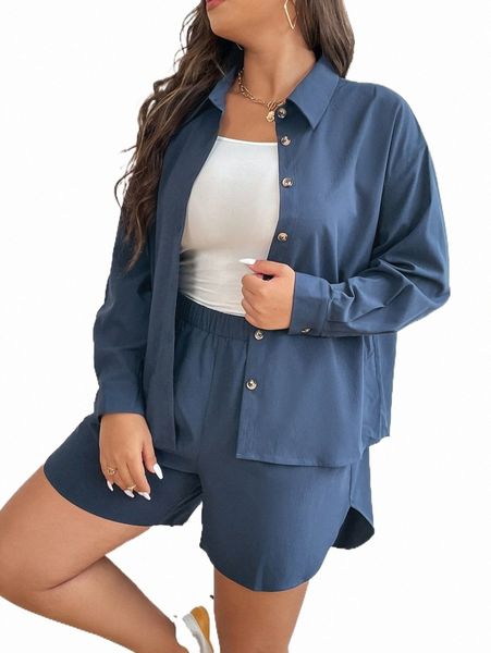 

plus size dresses plus drop shoulder solid shirt & shorts y7uy#, Black