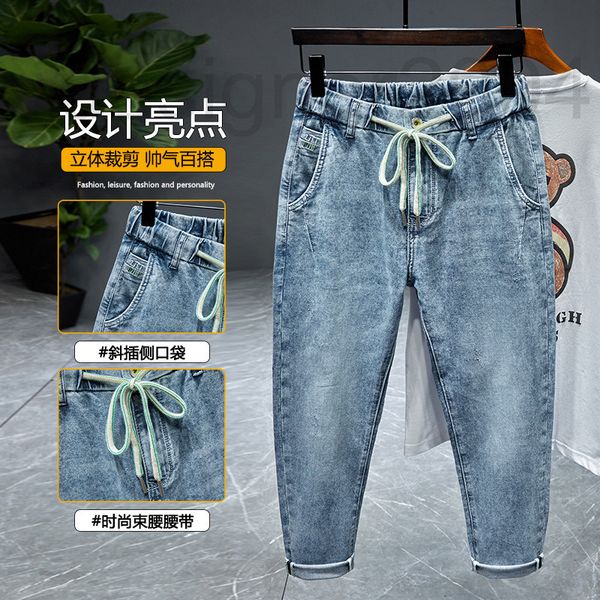

men's jeans designer men's spring and summer 2022 new fashion brand ins elastic waist versatile small foot nine point pants czdu, Blue