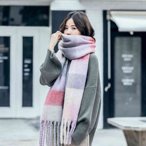 

designer scarf acne sweden studios 19 women's autumn and winter classic loop yarn color matching versatile british lattice oversized sh, Blue;gray