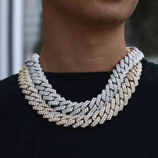 

chains chains 20mm big wide hip hop prong setting stone bling iced out square cuban miami link chain necklac for men rapper jewelry, Silver