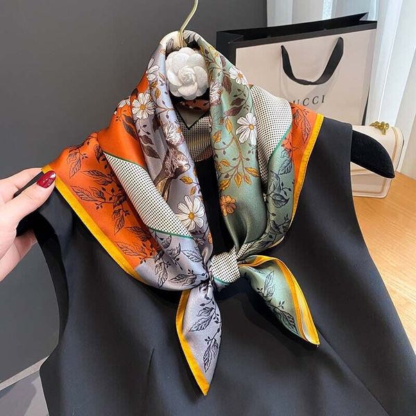 

women's 100% silk scarf square neckerchief cravat hair wraps shawls printing, Blue;gray