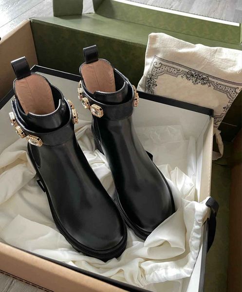 

winter luxury lady embroidered bee ankle boot black calf leather combat booty women chunky lug sole platform heels motorcycle booties eu35-4