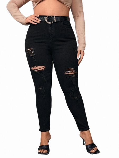 

women's jeans plus high waist ripped skinny jeans without belt h8t3#, Blue