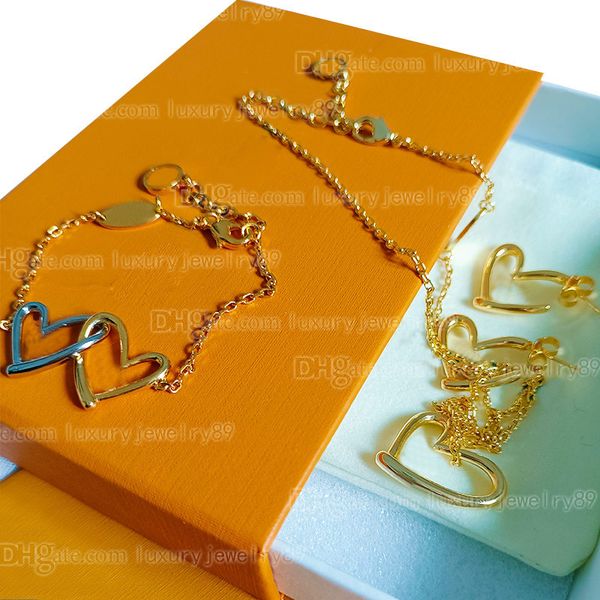 

luxury designer fashion gold heart necklace bracelet hearts stud earrings womens girl ladies party wedding engagement couple love gift jewel, Silver