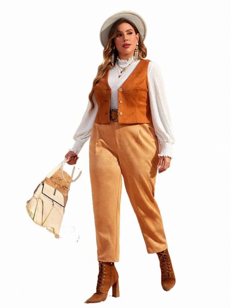 

plus size pants plus plicated detail slant pocket carrot pants 03uc#, Black