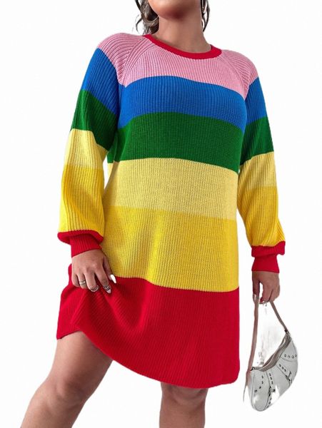 

plus size t-shirt plus color block raglan sleeve sweater dress o4aj#, Black