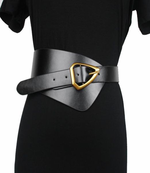 

new women leather wide waist belt metal triangle pin buckle corset belt fashion female cummerbunds soft big waistbands belts j1209, Black;brown