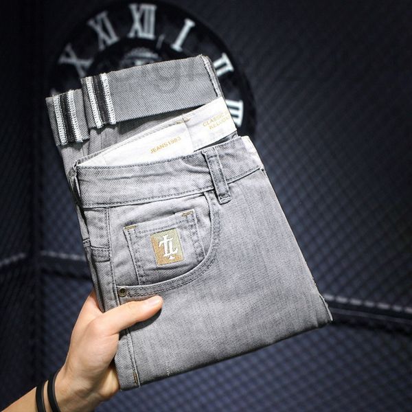 

men's jeans designer lime white jeans men's spring thin light color elastic versatile small foot long pants korean fashion slim fi, Blue