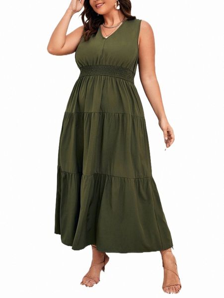 

plus size dresses plus solid tie back ruffle hem dress m7n2#, Black