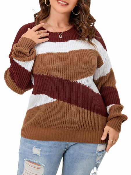 

plus size t-shirt plus colorblock drop shoulder sweater m0rd#, Black