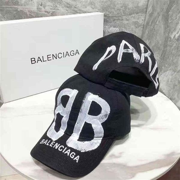

paris double b printed baseball cap graffiti hand-painted letters lovers fashion casual versatile caps292m, Blue;gray