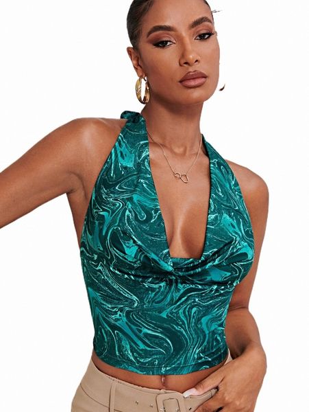 

women's tanks & camis marble print backless halter i0g8#, White
