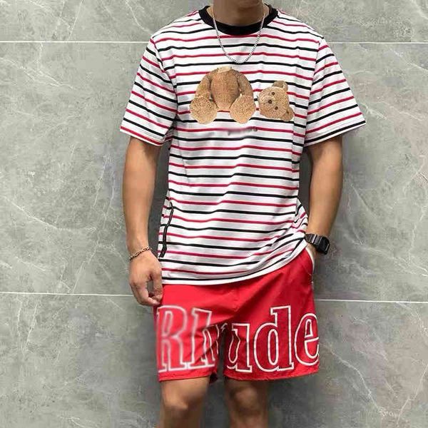 

palm angle' mens designer casual t shirt fashion polos broken bear teddy stripe short sleeve t-shirt men's and women's fashio, White;black