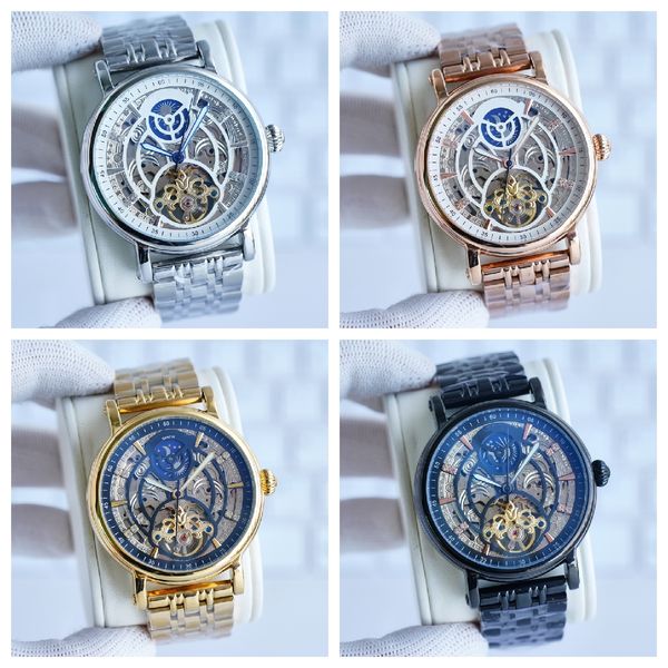 

42mm montre de luxe mens watches automatic machine movement hollow out design 316l fine steel case luxury watch wristwatches, Slivery;brown