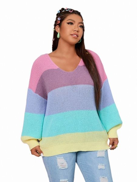 

plus size t-shirt plus colorblock drop shoulder sweater r3mv#, Black