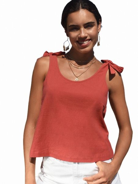 

women's tanks & camis tie shoulder solid tank d8ab#, White