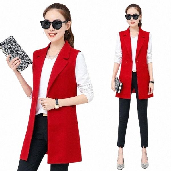

women's vests autumn sleeveless blazer vest 2018 office lady long vest women black red pocket outwear jacket work long solid waistcoat1, Black;white