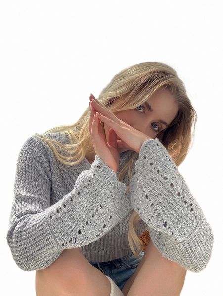 

women's sweaters round neck flounce sleeve crop sweater 77uc#, White;black