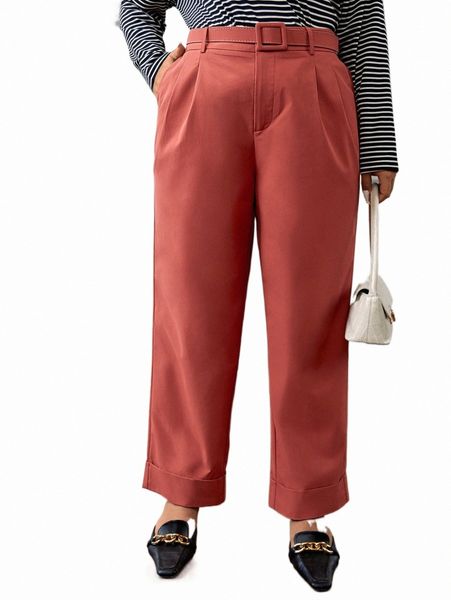 

plus size pants plus slant pocket fold pleated belted tailored pants o1aw#, Black