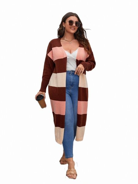 

plus size t-shirt plus color block drop shoulder duster cardigan w3js#, Black