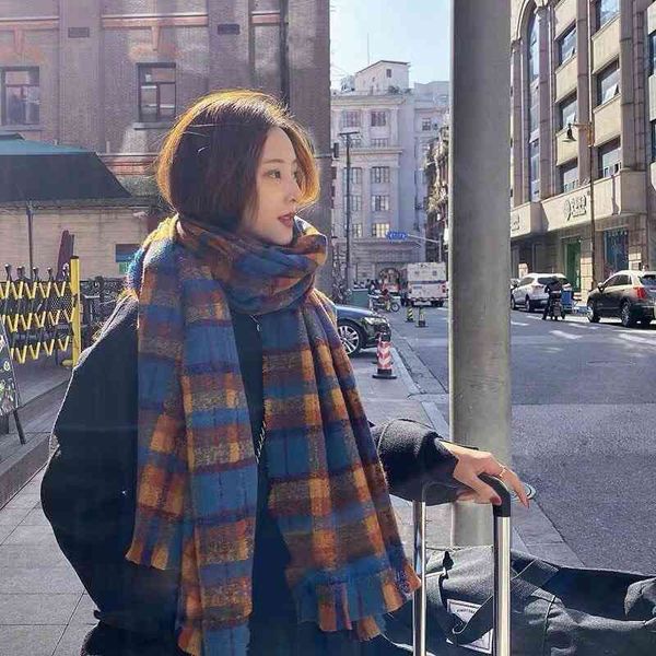 

designer scarf acne sweden studios ac scarf new fall/winter cashmere neck warming fashion thick check simple premium shawl, Blue;gray