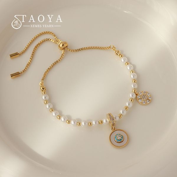 

2022 design multi element pearl shell disc star pendant pull adjustment bracelets halloween party luxury jewelry for womens gift, Golden;silver