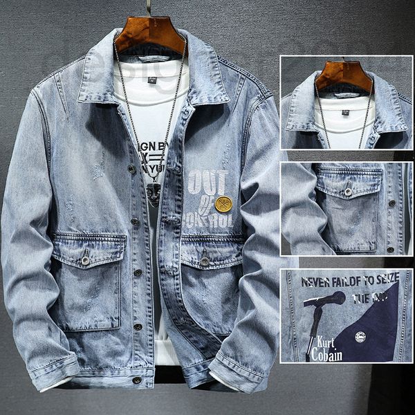 

men's jackets designer 2022 blue printed logo jeans jacket men's loose fashion autumn winter wcsl, Black;brown