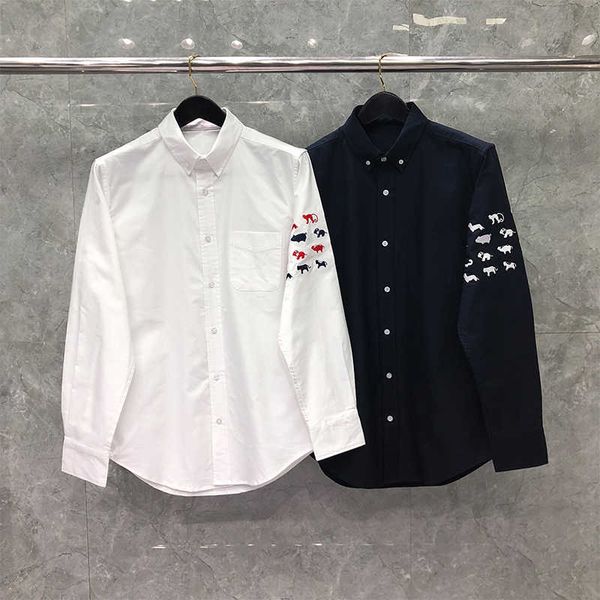 

men's and women's casual shirts 2022 fashion luxury brand tb spring autunm animal embroidery striped cotton oxford custom wholesal, White;black