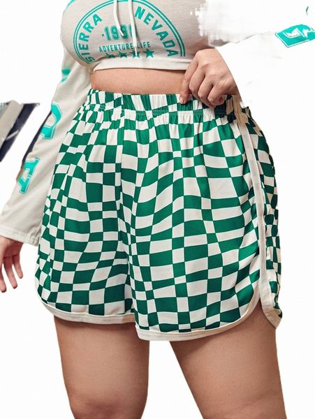 

plus size pants plus geo print contrast binding shorts 95fu#, Black