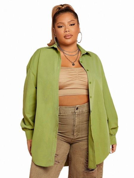 

plus size t-shirt sxy plus drop shoulder curved hem shirt s4bj#, Black